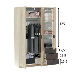 Hot Muebles1Click Armario 3p +3c roble - óxido