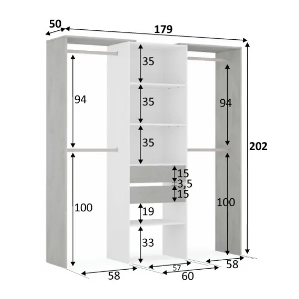 Muebles1Click Armario vestidor blanco - cemento