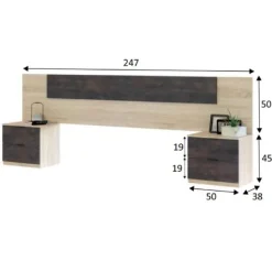 Hot Muebles1Click Cabecero + mesitas Noon roble - óxido