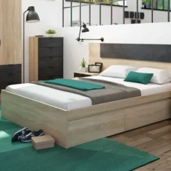 New Muebles1Click Cama Bed 4 cajones roble canadian