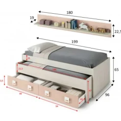 Muebles1Click Cama doble con estante Smallow