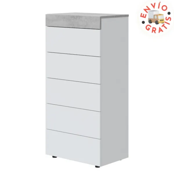 Hot Muebles1Click Cómoda 5c blanco - cemento