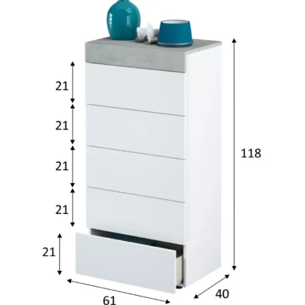 Hot Muebles1Click Cómoda 5c blanco - cemento