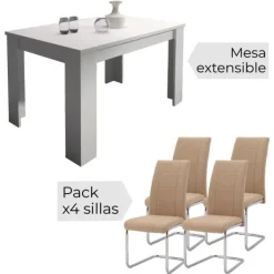 New Muebles1Click Conjunto Corfu blanca + sillas San beig