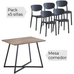 Clearance Muebles1Click Conjunto mesa Kirby + 5 sillas Videl