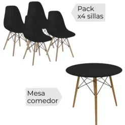 Sale Muebles1Click Conjunto mesa redonda y 4 sillas Dinamarca negro