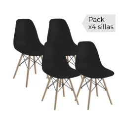 Clearance Muebles1Click Juego de 4 sillas Dinamarca NEGRO
