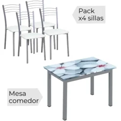 Hot Muebles1Click Mesa extensible Flores + 4 sillas mod.20