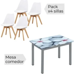 Outlet Muebles1Click Mesa extensible Flores + 4 sillas Fina